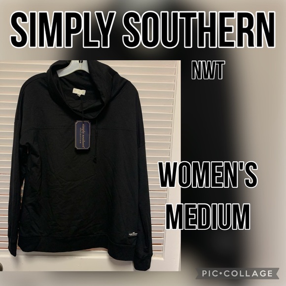 Simply Southern Cowl Neck Black Sweatshirt Medium - Picture 4 of 9